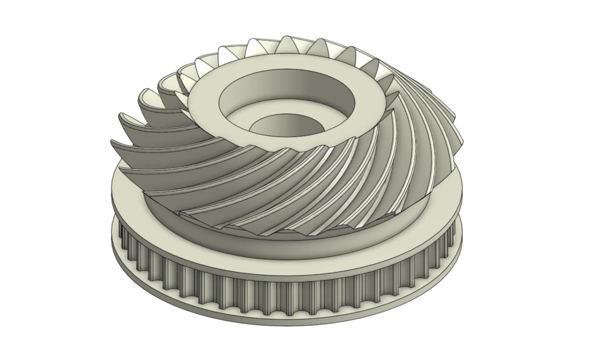 The same part in CAD: gear and pulley boolean-merged