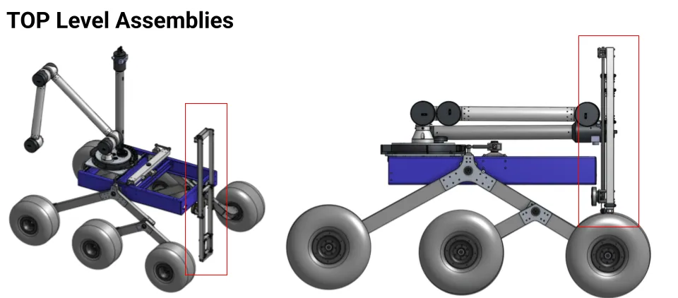 Top level assemblies: where the elevator sits on the rover