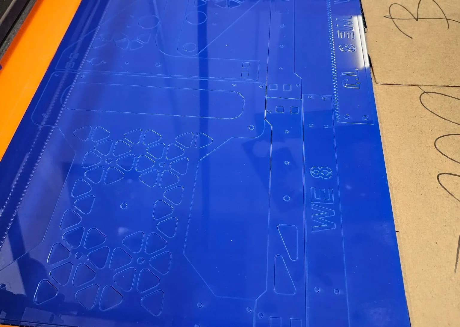 Cutting the acrylic sheet: everything nested on one stock plate