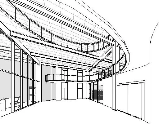 Hidden-line view: the kept steel and the new curved edge