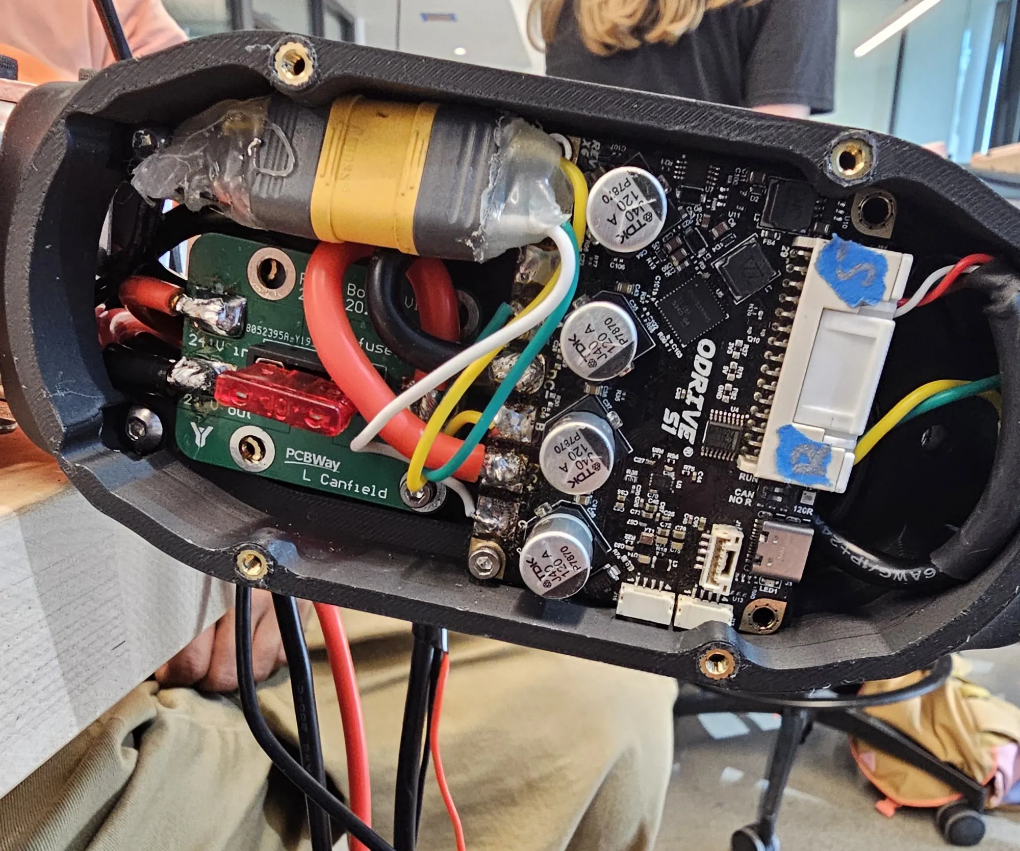 ODrive and fuse board seated in the box