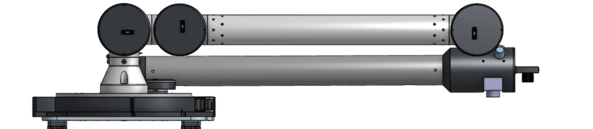 Arm extended over the base, side view