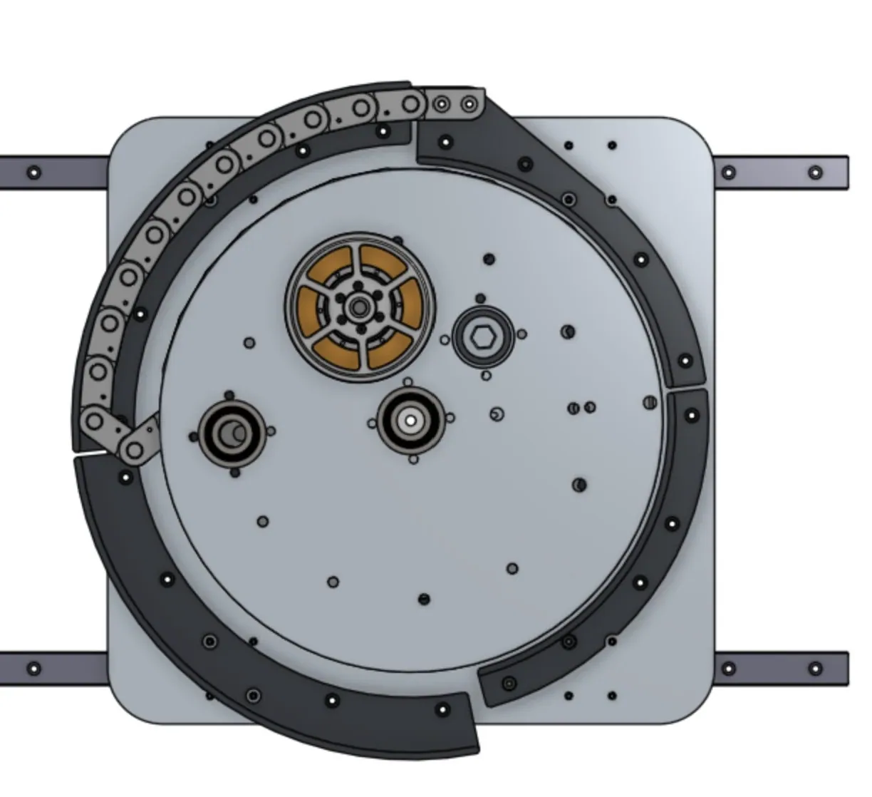 Rotating base: top plate installed, sun gear through the window