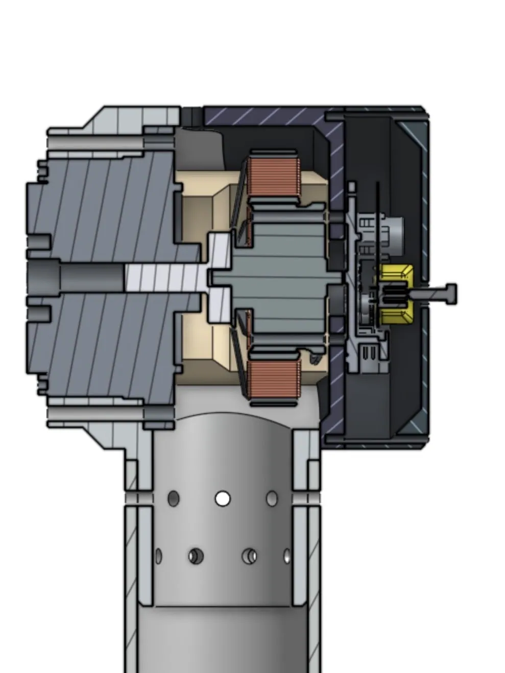 Motor module: section through the harmonic drive and outrunner