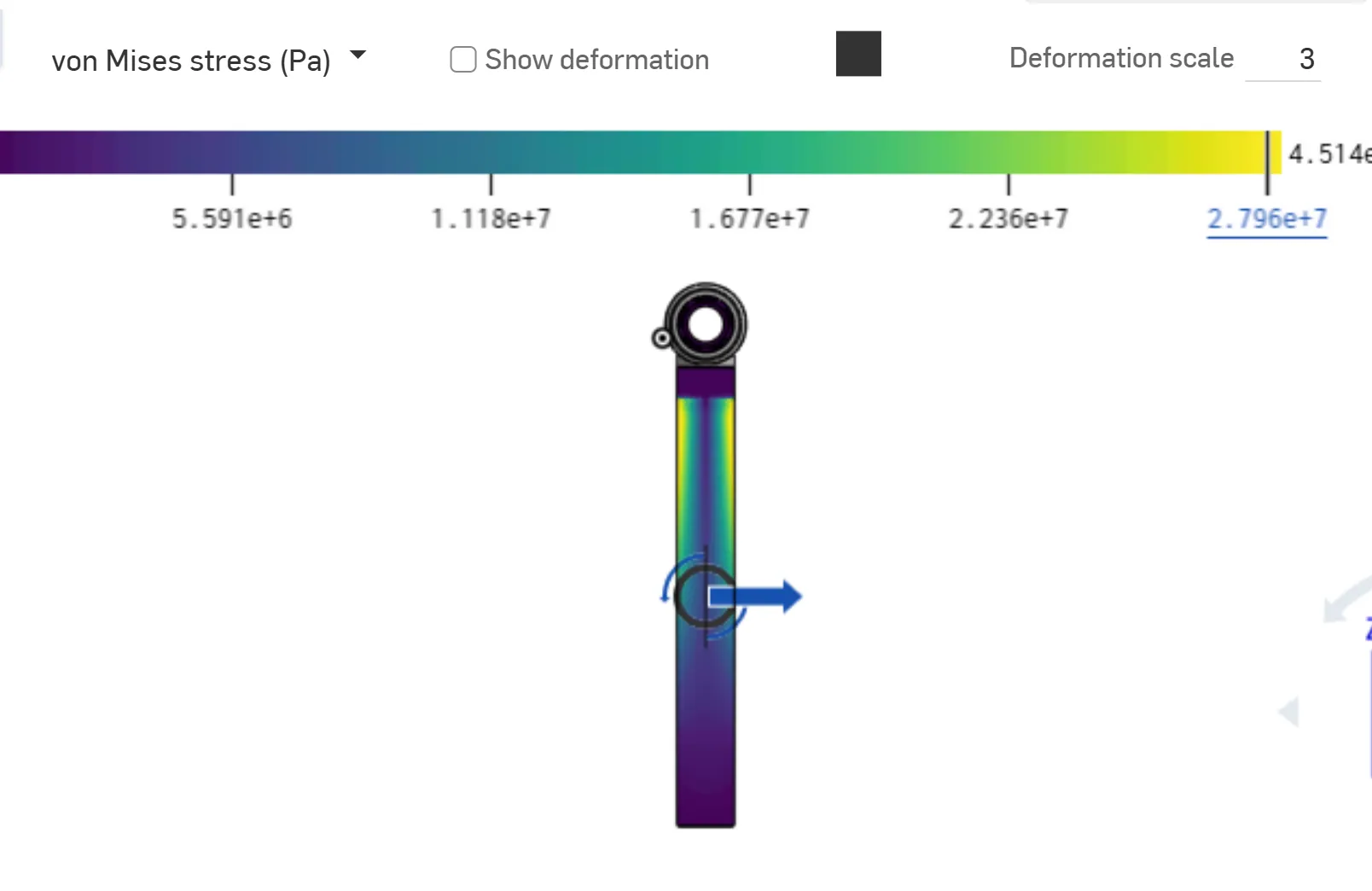FEA: link at full extension, von Mises