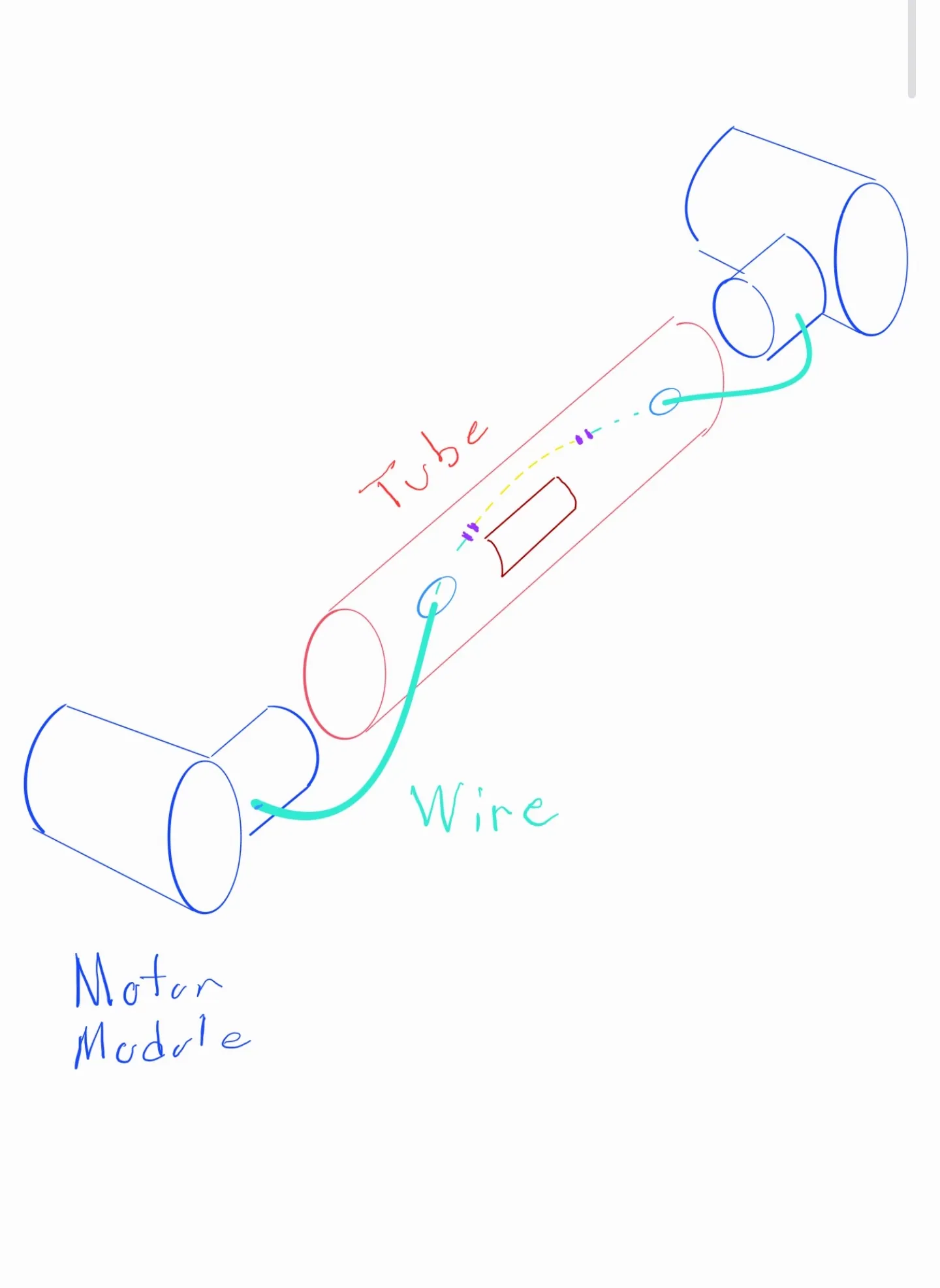 Motor module concept sketch: tube and wire routing