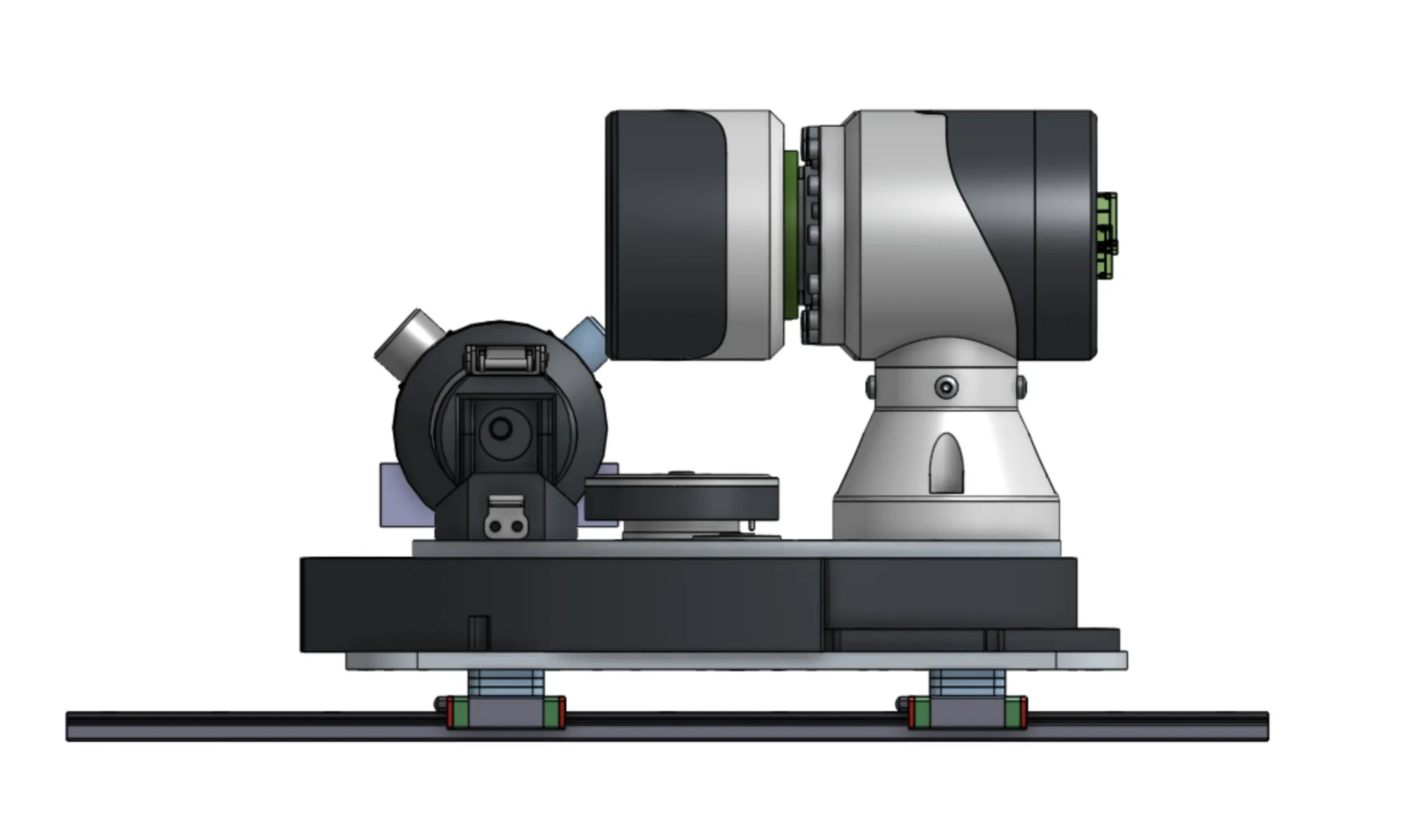 Rotating base on the slide rails, with the shoulder module and mast head
