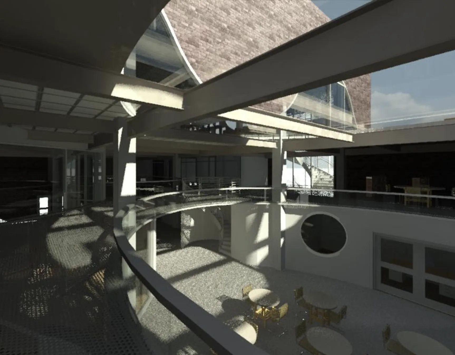 The same space with the skylights carrying daylight down