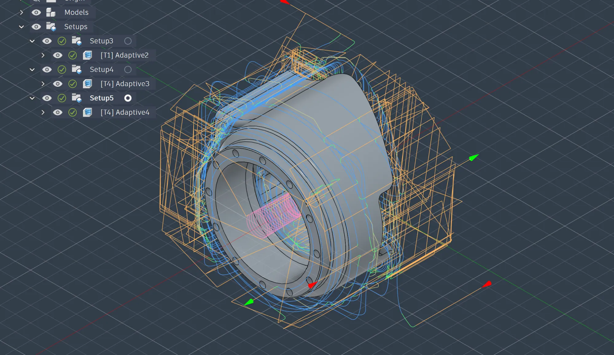 Fusion CAM: three setups on the harmonic housing