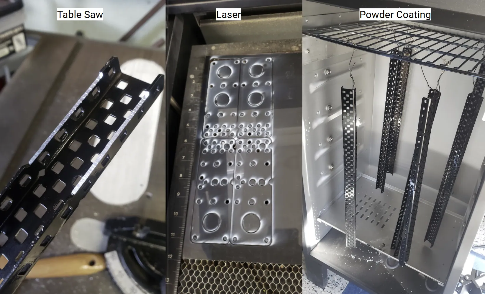 Table saw, laser, powder coating