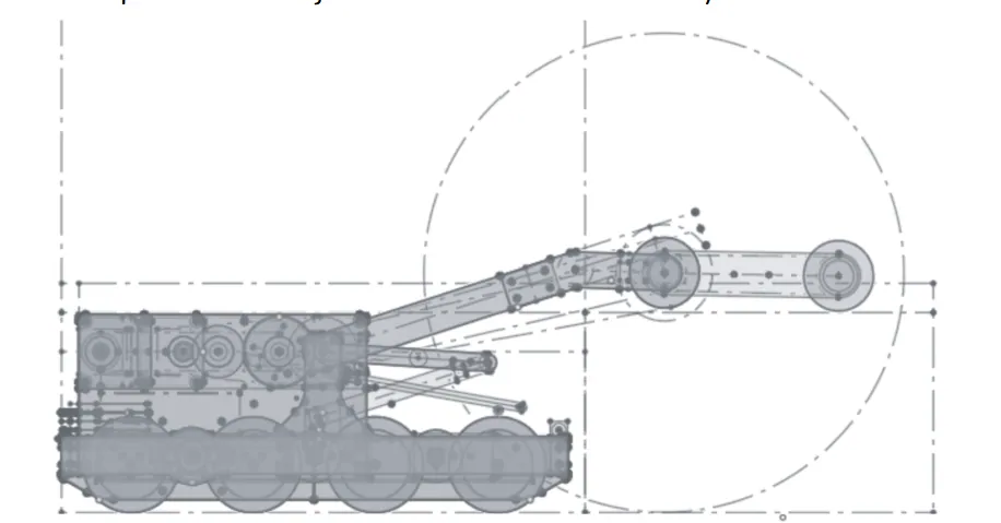 Master sketch: the catapult envelope over the robot