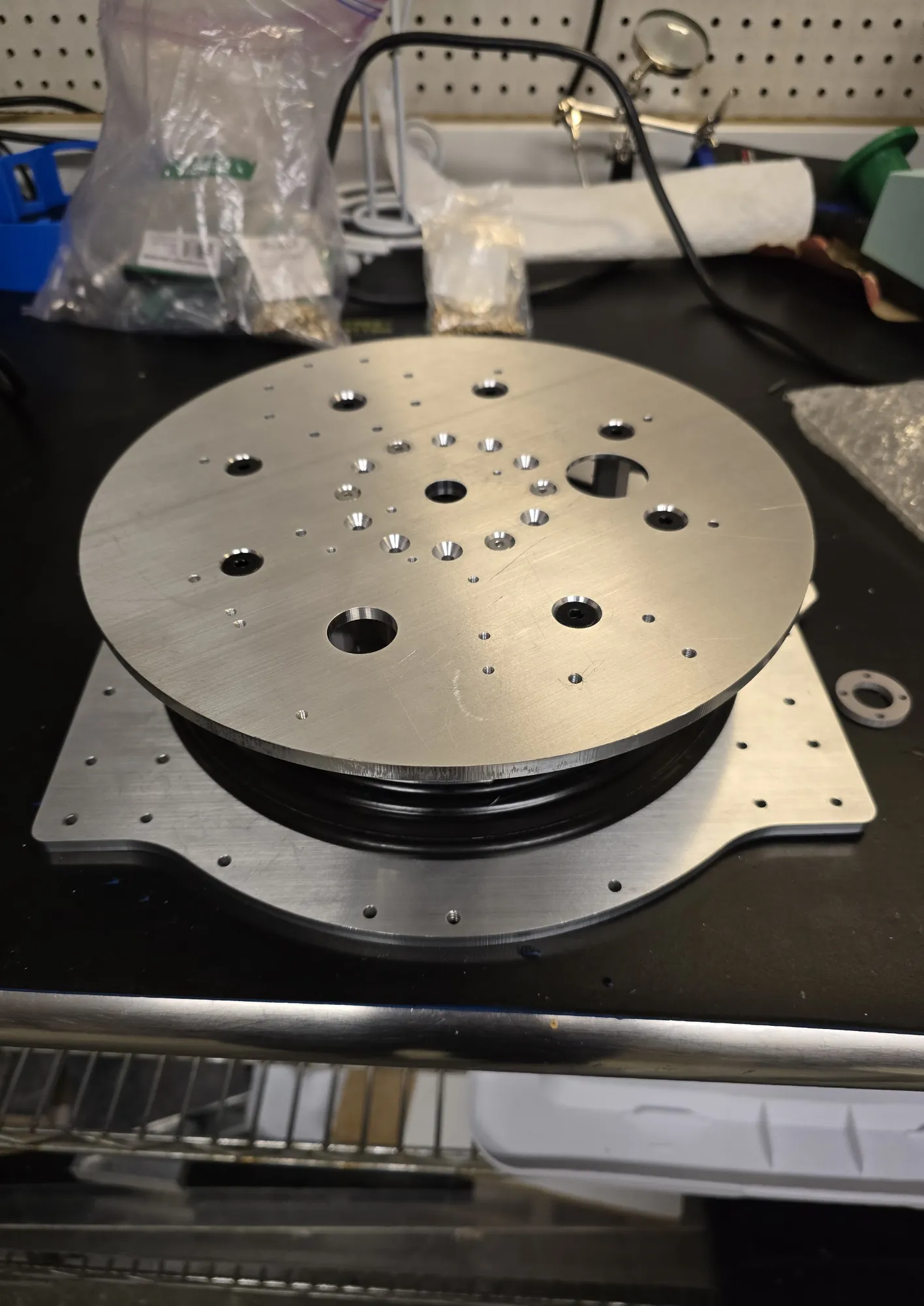 Turntable assembled onto the base plate