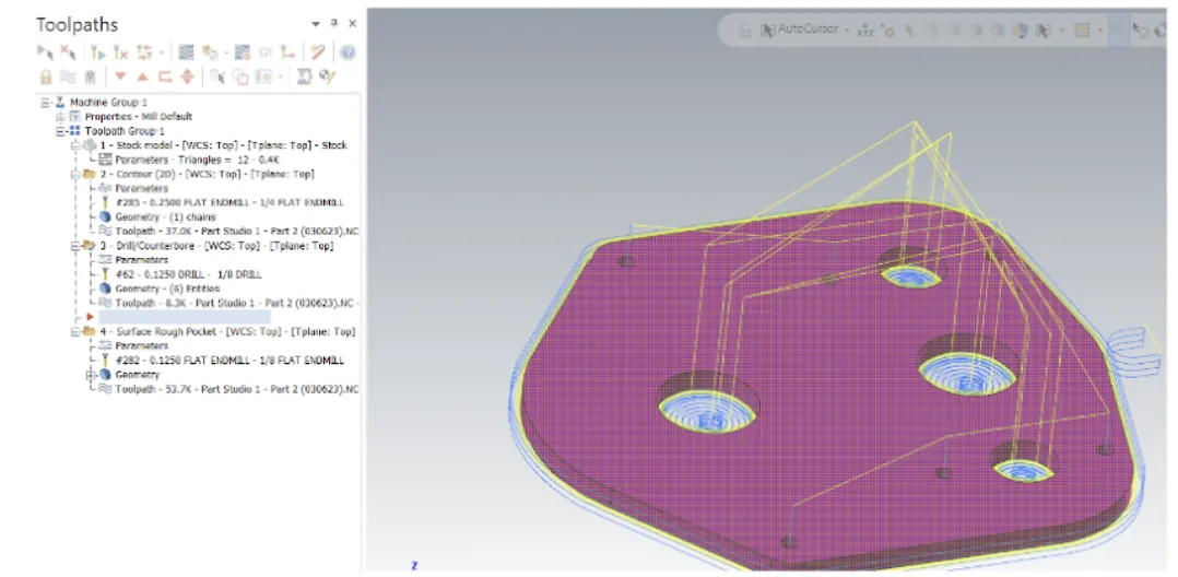 Mastercam toolpaths for the gearbox plate